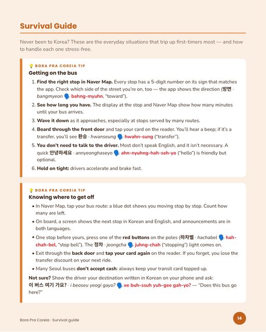 Sample page: survival guide for buses and subway